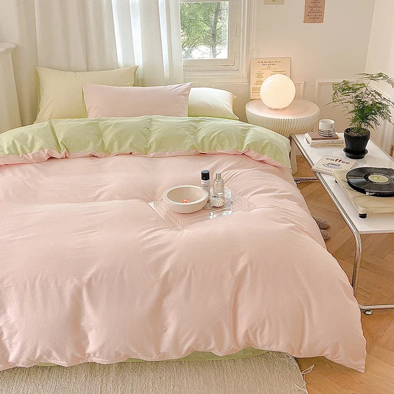 High End 100% Cotton Duvet Cover Set Mixed Color Skin Friendly Queen Bedding Set