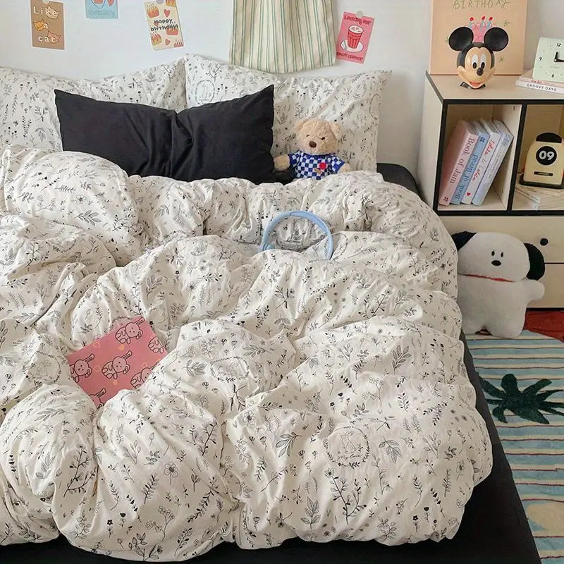 White Black Duvet Cover Set in Single Queen Size Flat Sheet Pillowcase Home Hotel Decor Girls Boys Spring Fall Bedding Set