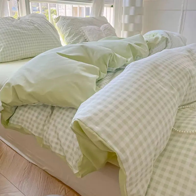 Blue Ins Nordic Duvet Cover Set No Filler Pink Green Pillowcase Flat Sheet Single Queen Size Fashion Bedding Set