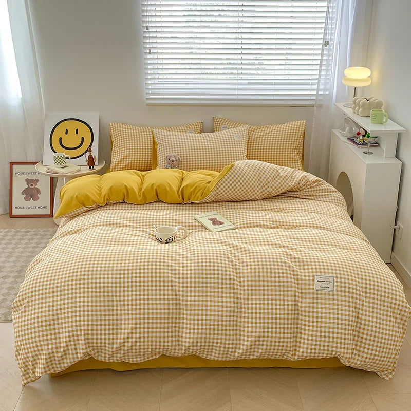 Japanese Style Blue Check Bedding Set