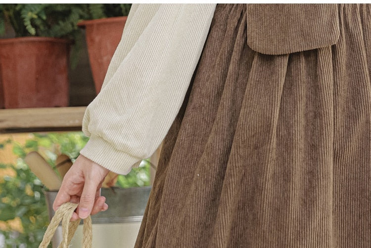 Mushroom Embroidered Corduroy Cottagecore Pinafore Dress / Shirt