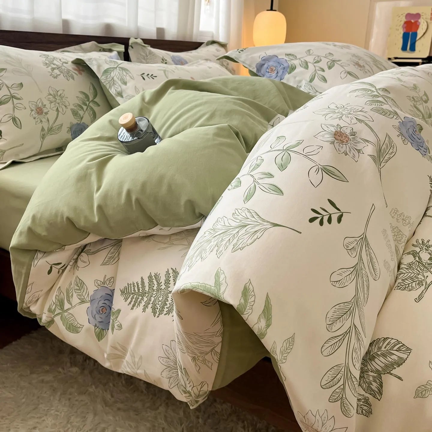 Thickened 4Pcs Bed Set Pure Cotton Long Staple Cotton Soft Bed Sheet Fitted Sheet Duvet Cover
