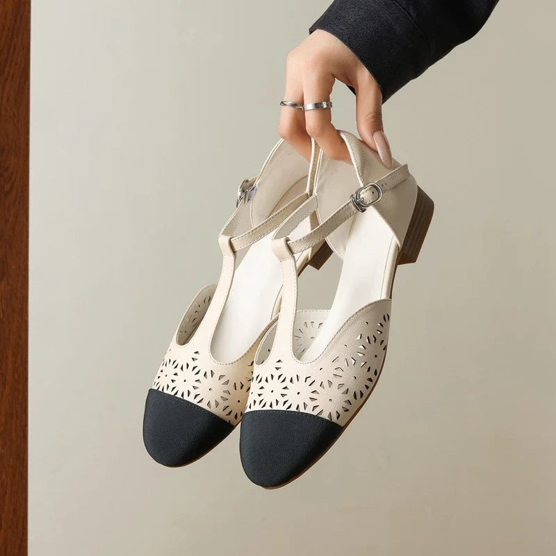 leather cowhide low Heel