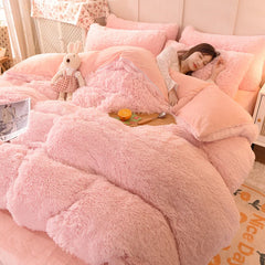 Thickened mink 4 pieces princess Bedding Set