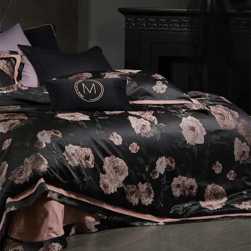 4Pcs Vintage Rose Pattern Luxury Bedding Set