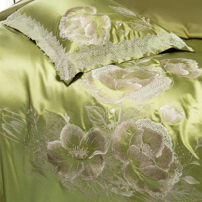 Green Brocade Egyptian Cotton Soft Silky Luxury Bedding Set