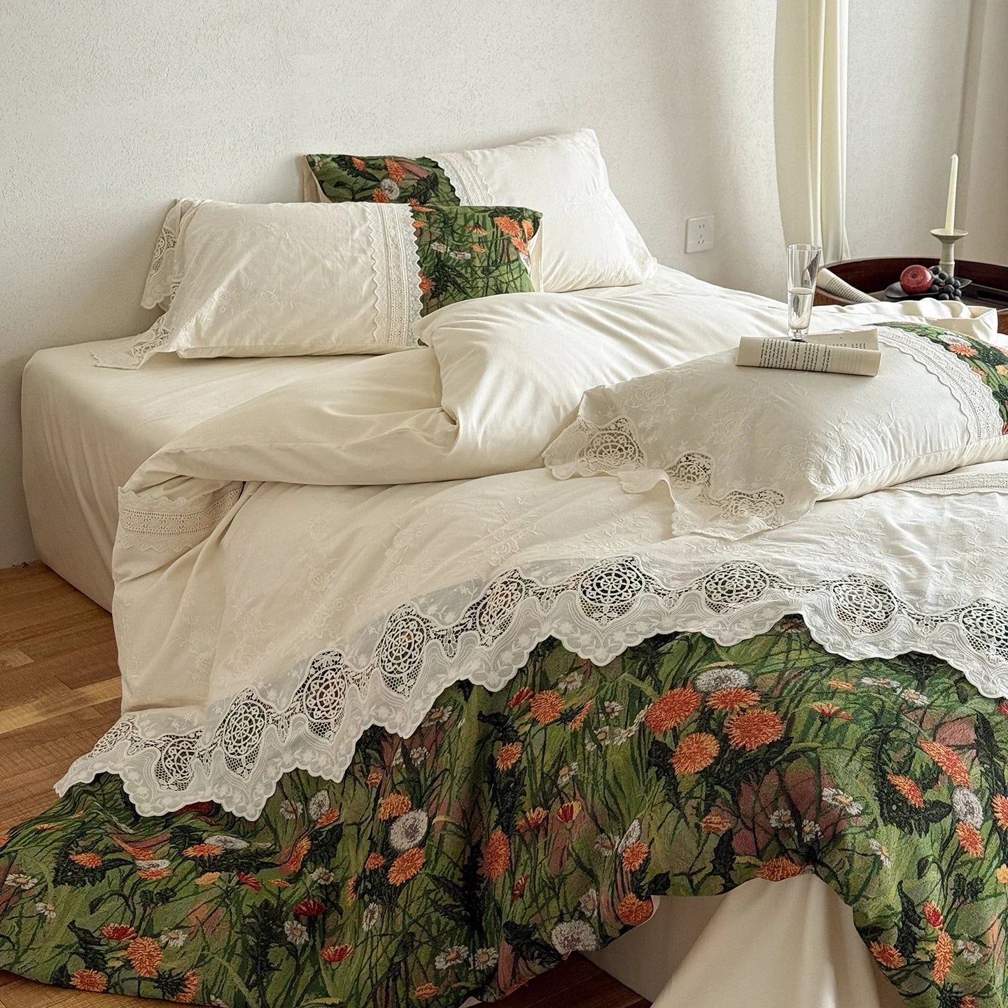 Vintage French-style Printed Patchwork Lace 1000TC Egyptian Cotton Bedding Set