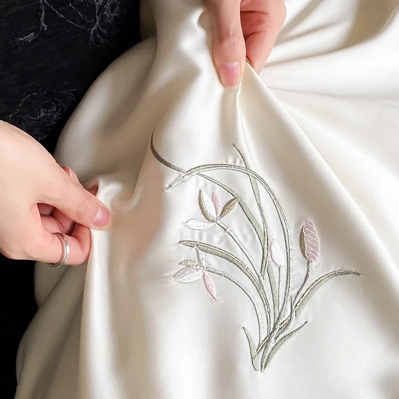 Chinese Style Orchid Embroidery Luxury Bedding Set