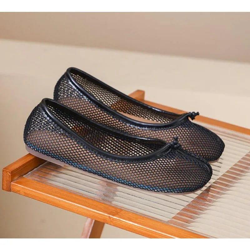 Hollow Out Mesh Split Toe Women Tabi Ballet Flats Comfortable Walking Loafers Casual Ladies Dance Shoe Zapatos De Mujer