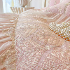 Lace Ruffles Embroidery Milk Velvet Winter Warm Thickened Princess Bedding Set