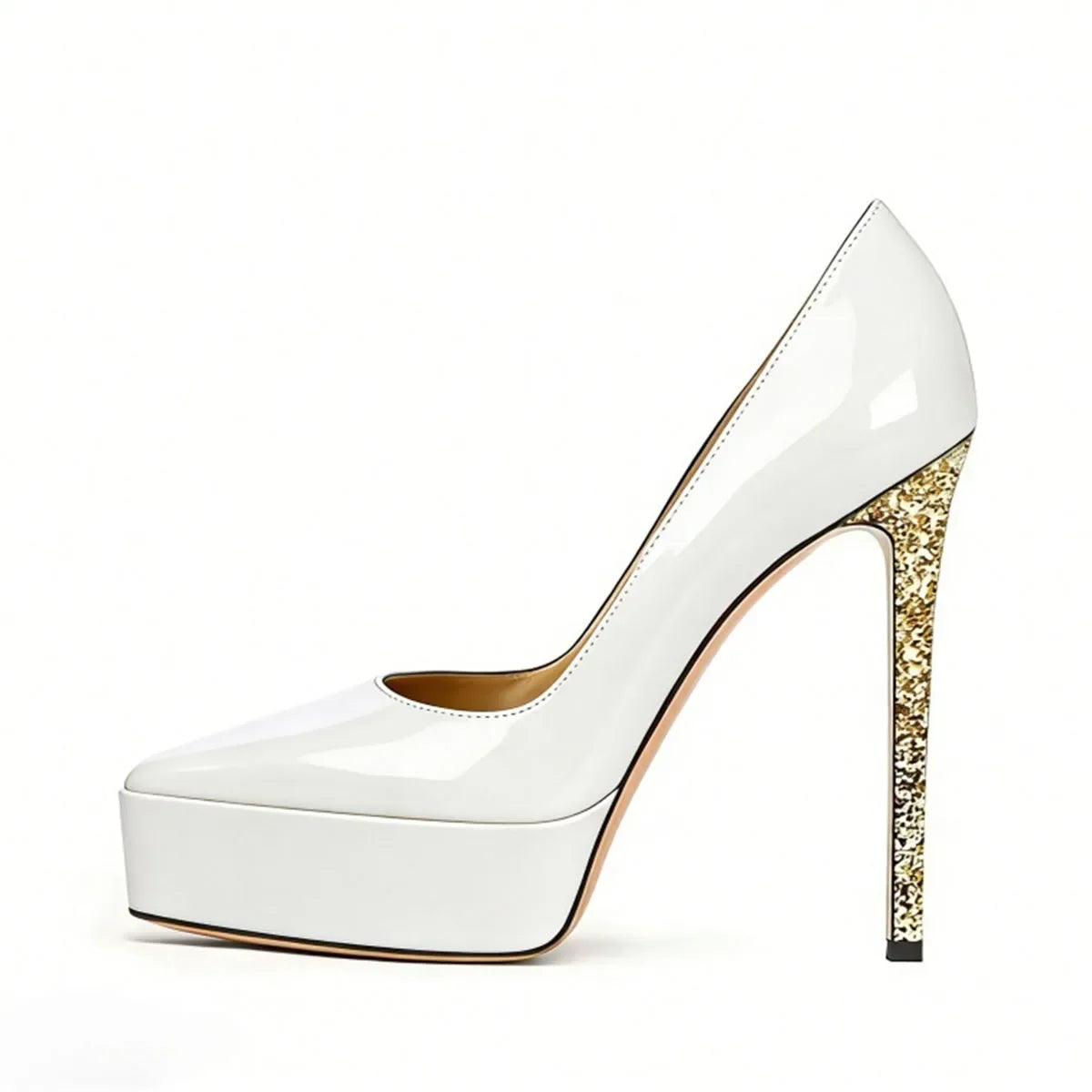 white patent leather Sequin stiletto Platform Pumps