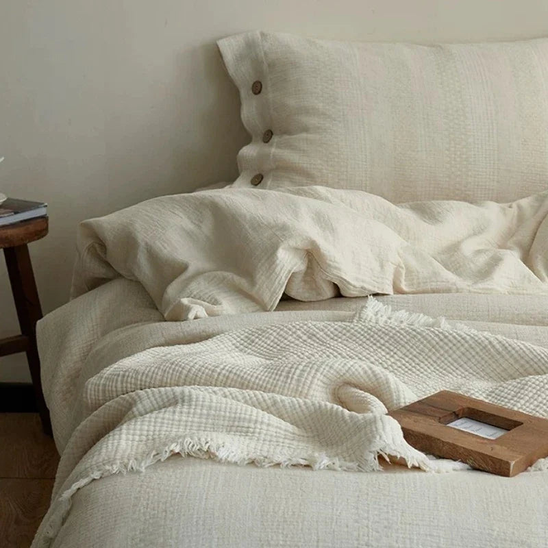 Pure cotton breathable and dry bedroom bedding four piece set Japanese style light luxury and high-end feel
