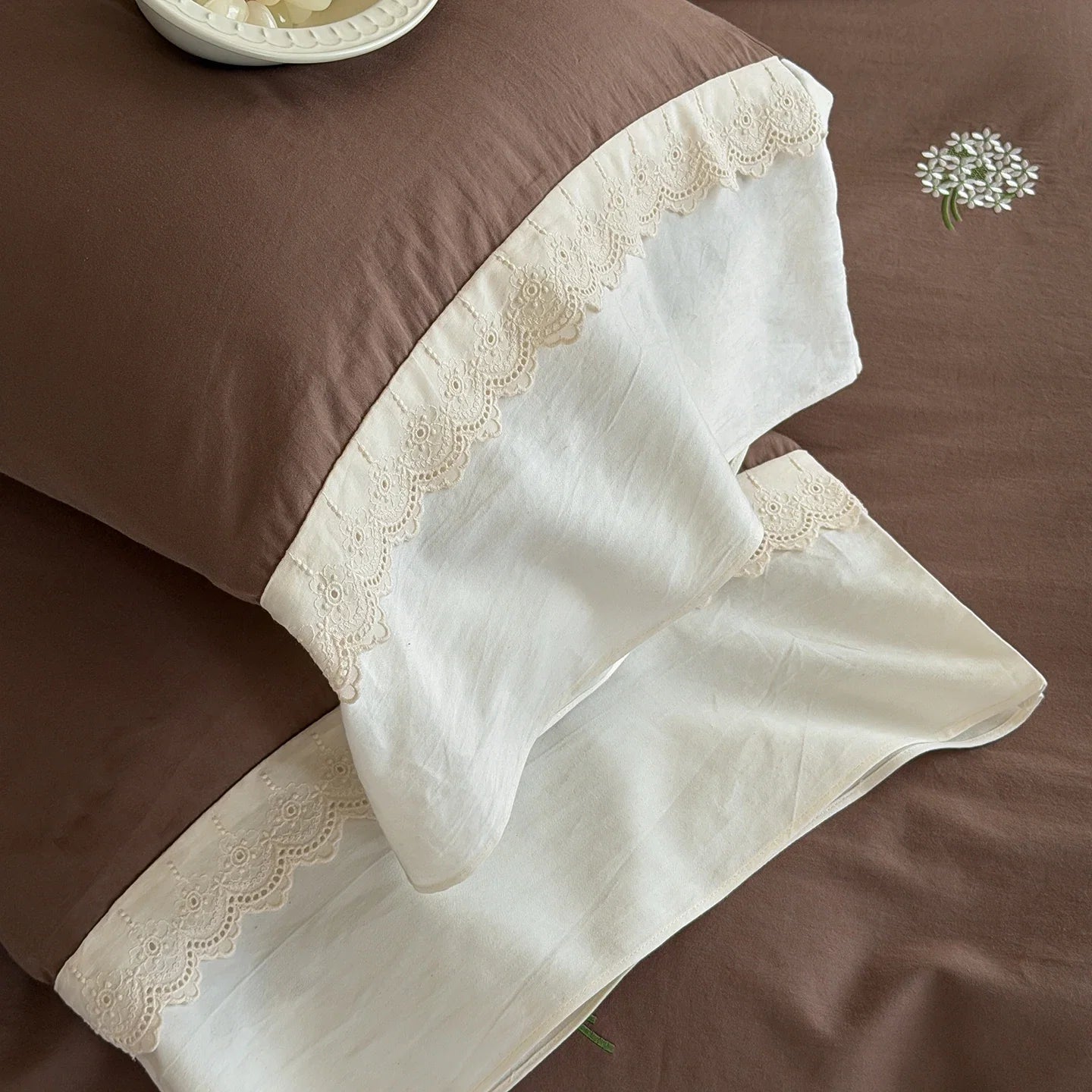 Flowers Embroidery Washed Cotton Soft Bedding Set
