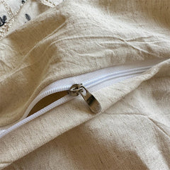 Bohemian Cotton Linen Bedding Set, Ethnic Floral Embroidery, Vintage Farmhouse Duvet Cover Flat/Fitted Bed Sheet Pillowcase 4Pcs
