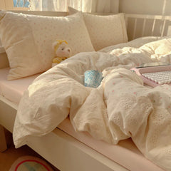 French Style Lace Trim Washed Cotton 4 Piece Bedding Set
