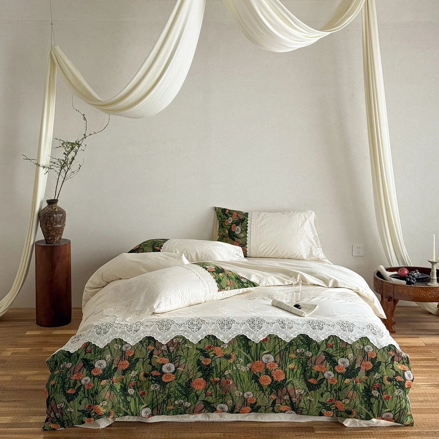 Vintage French-style Printed Patchwork Lace 1000TC Egyptian Cotton Bedding Set