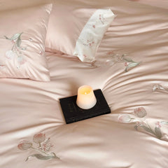 Pink Tulip Flowers Embroidery Luxury Bedding Set