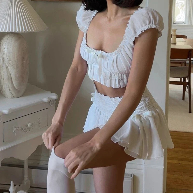 Well Wishes Bow Trim Mini Skirt Set