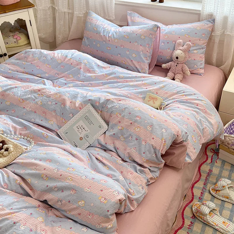 Japanese Floral Printed Duvet Cover Set Twin King Soft Homestay Bedding Set