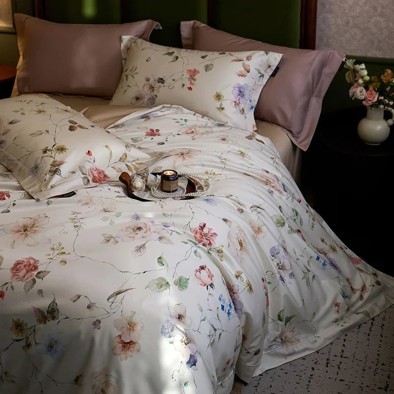 1200TC Egyptian Cotton Flowers Prints Luxury Queen King Size Bedding Set