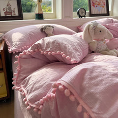 3/4Pcs Solid Color Round Ruffle Bedding Set