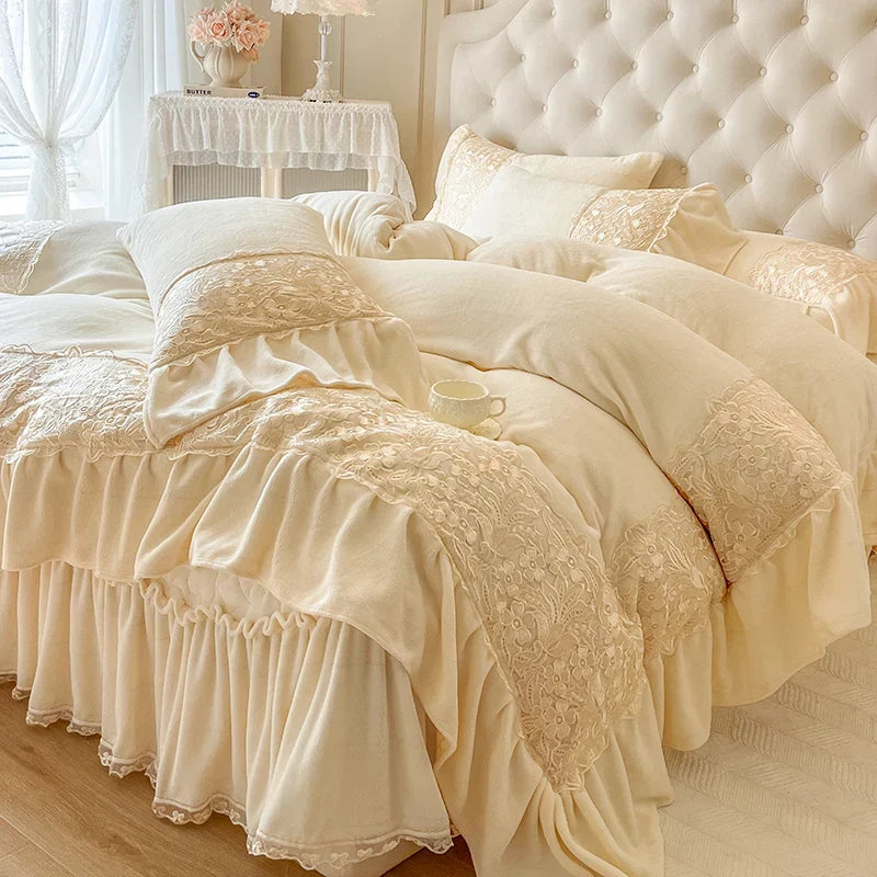 Lace Ruffles Princess Wedding Bedding Set