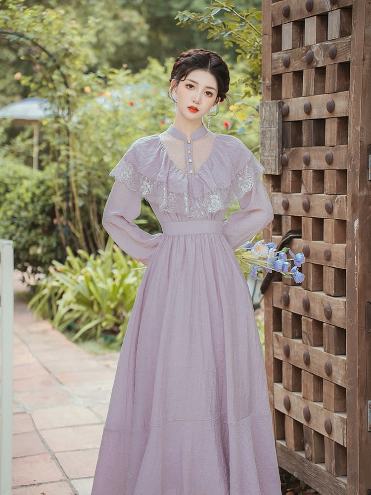 Vestido vintage eduardiano de ninfa lila