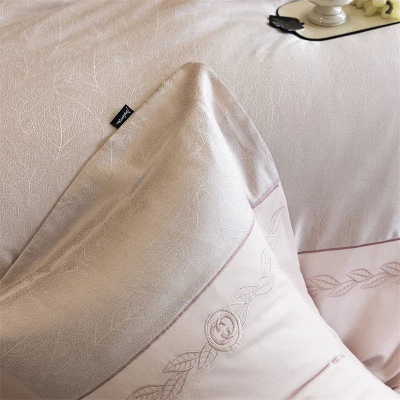 1000TC Egyptian Cotton Brushed Jacquard Embroidery Luxury Solid Color Bedding Set