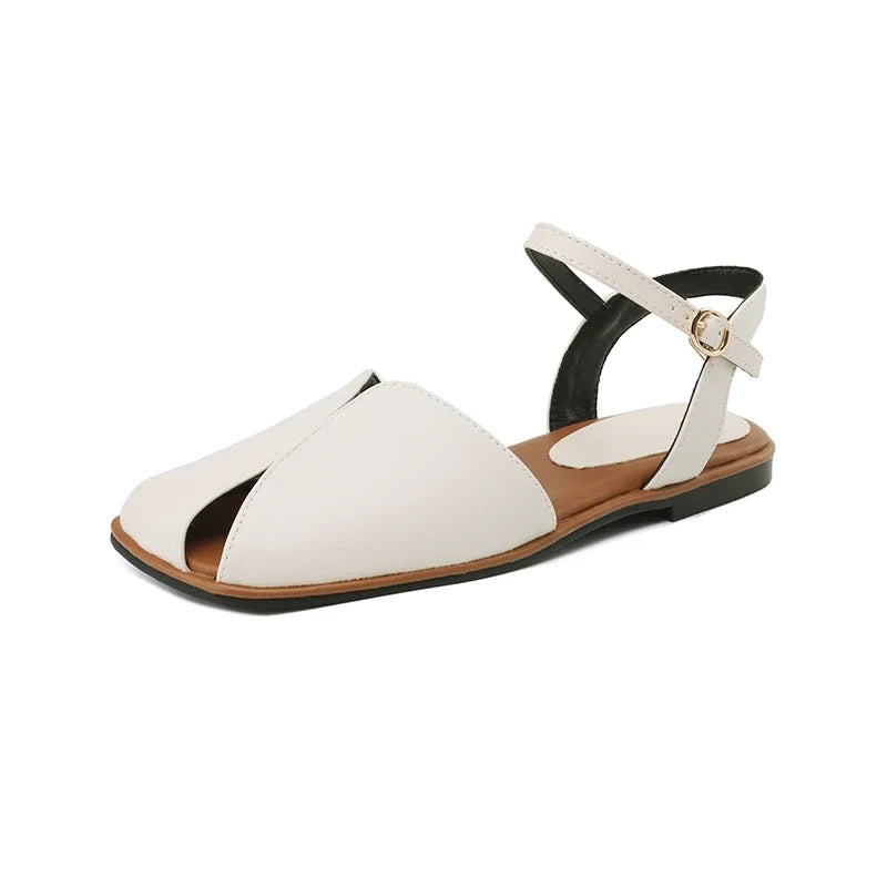 Square Headed Elastic Belt Comfortable Low Heel