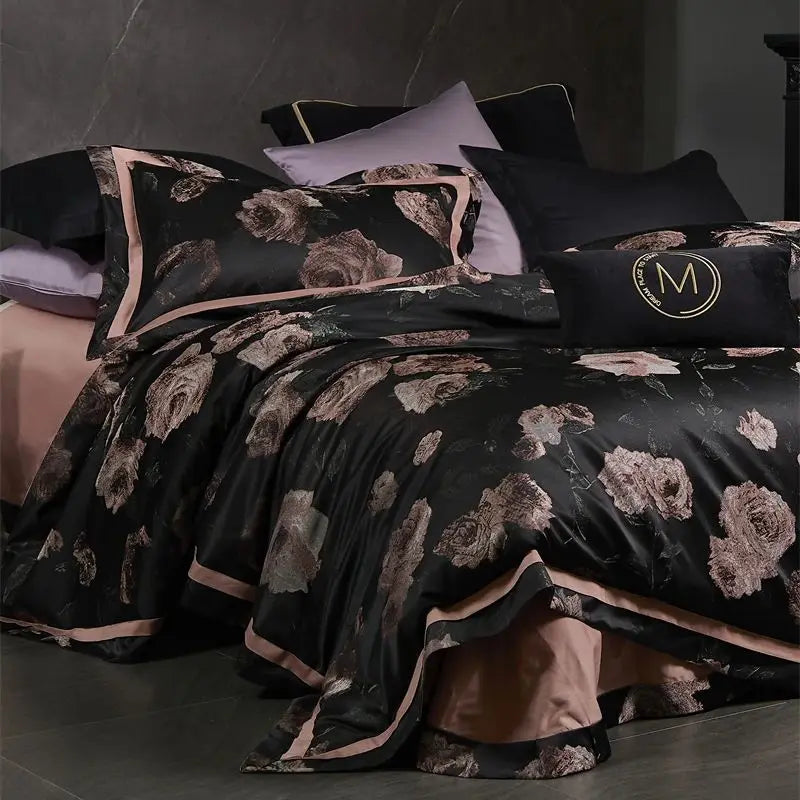 4Pcs Vintage Rose Pattern Luxury Bedding Set