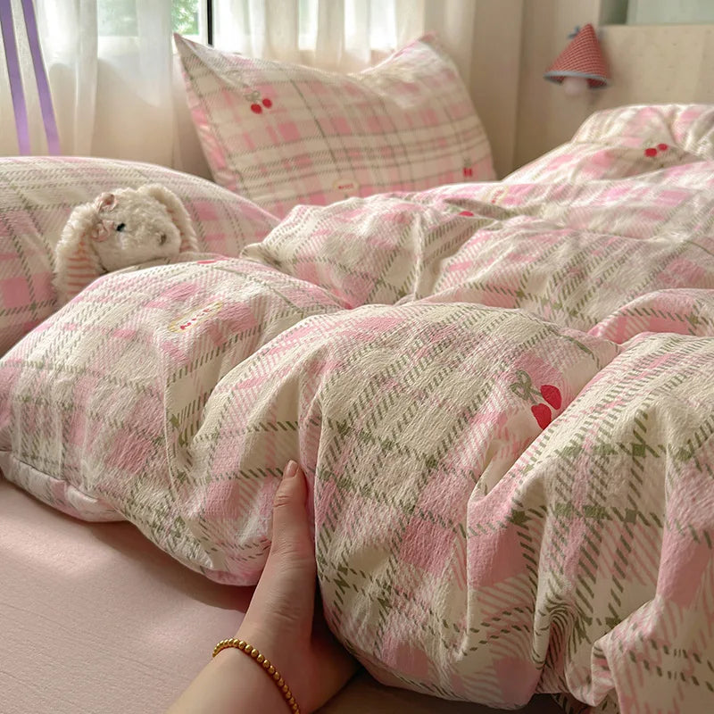 3/4Pcs Set Floral And Polka Dot Print Styles Duvet Cover Bed Sheet Pillowcase Full-Size Bedspread Set 1.5-Sleeper Bedding Set