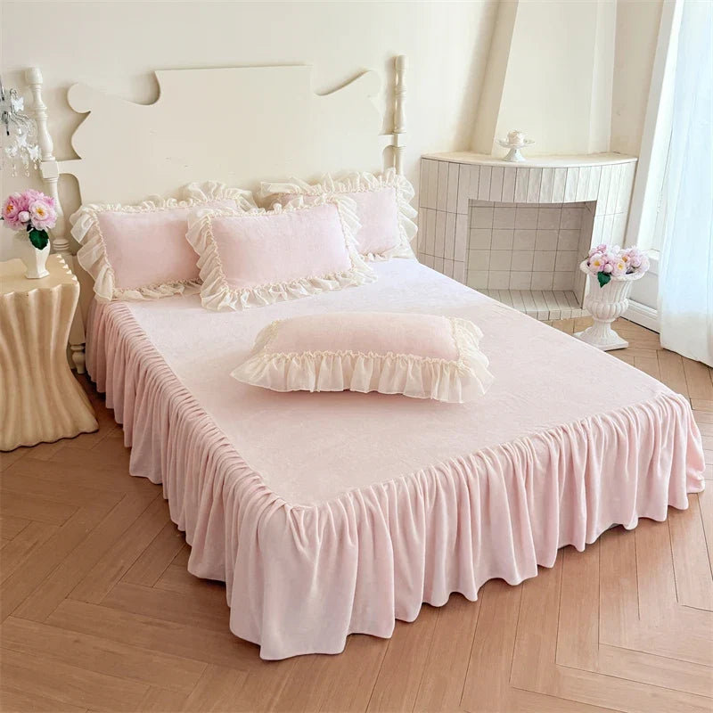 Butterfly Embroidery Lace Ruffles Princess Bedding Set