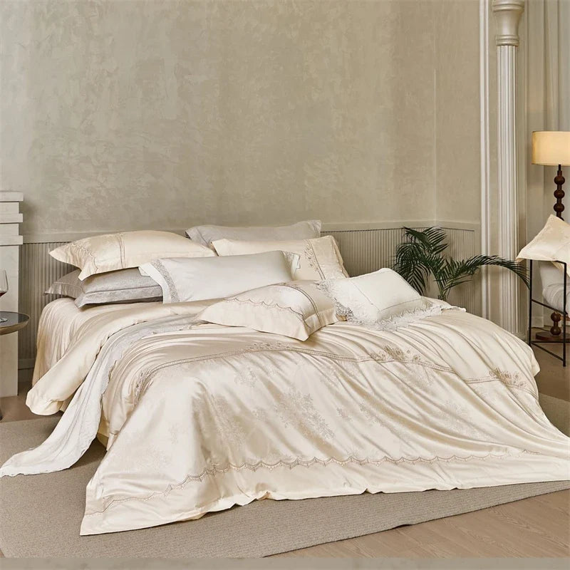 1000TC Egyptian Cotton Soft Silky Satin Jacquard Embroidery Luxury Bedding Set