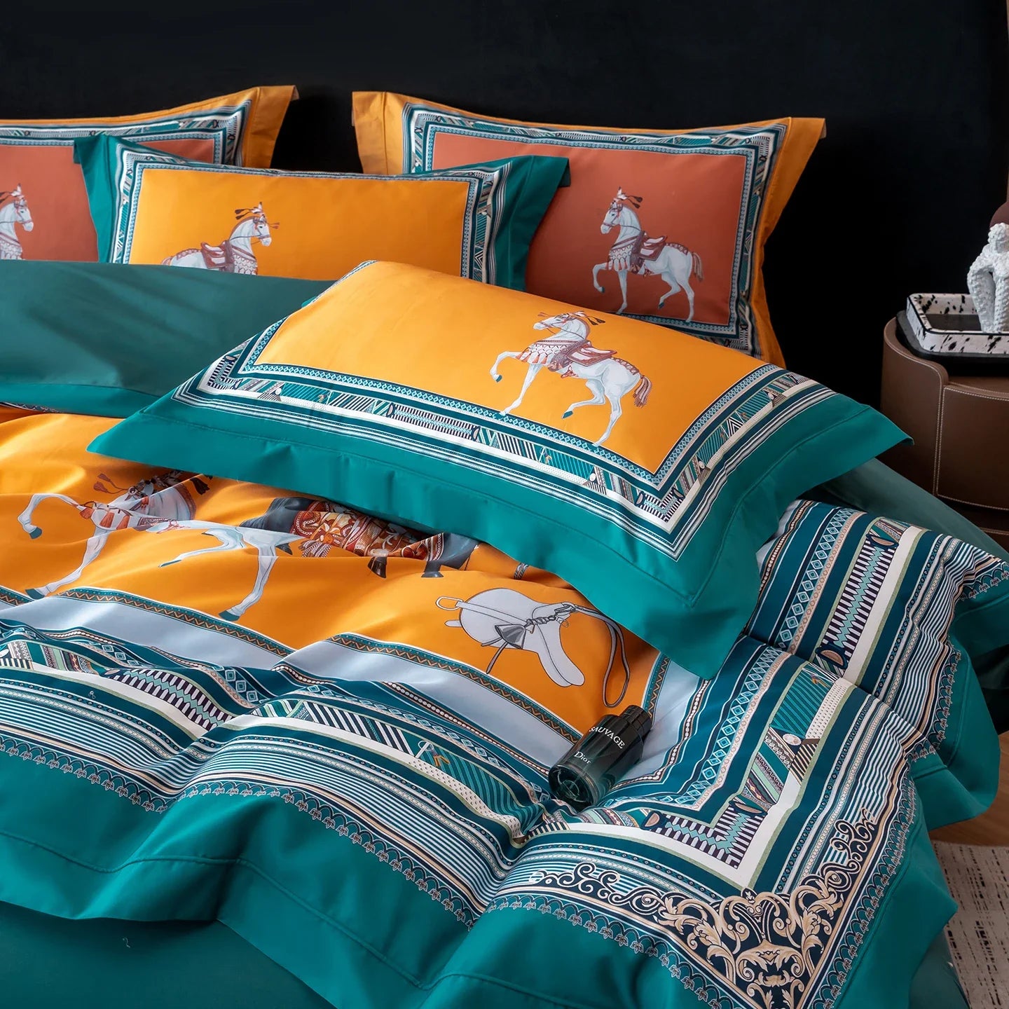 1000TC Egyptian Cotton European Style Luxury Horse Print Bedding Set