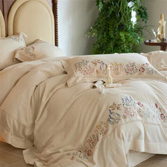 Natural Cotton Linen Vintage French Flowers Embroidery Luxury Bedding Set