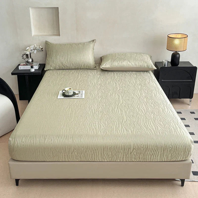 Fashion Ripple Jacquard Fitted Sheet Comfortable Skin Friendly Non Slip Mattress Cover with Deep Pocket Single Double Bedsheets