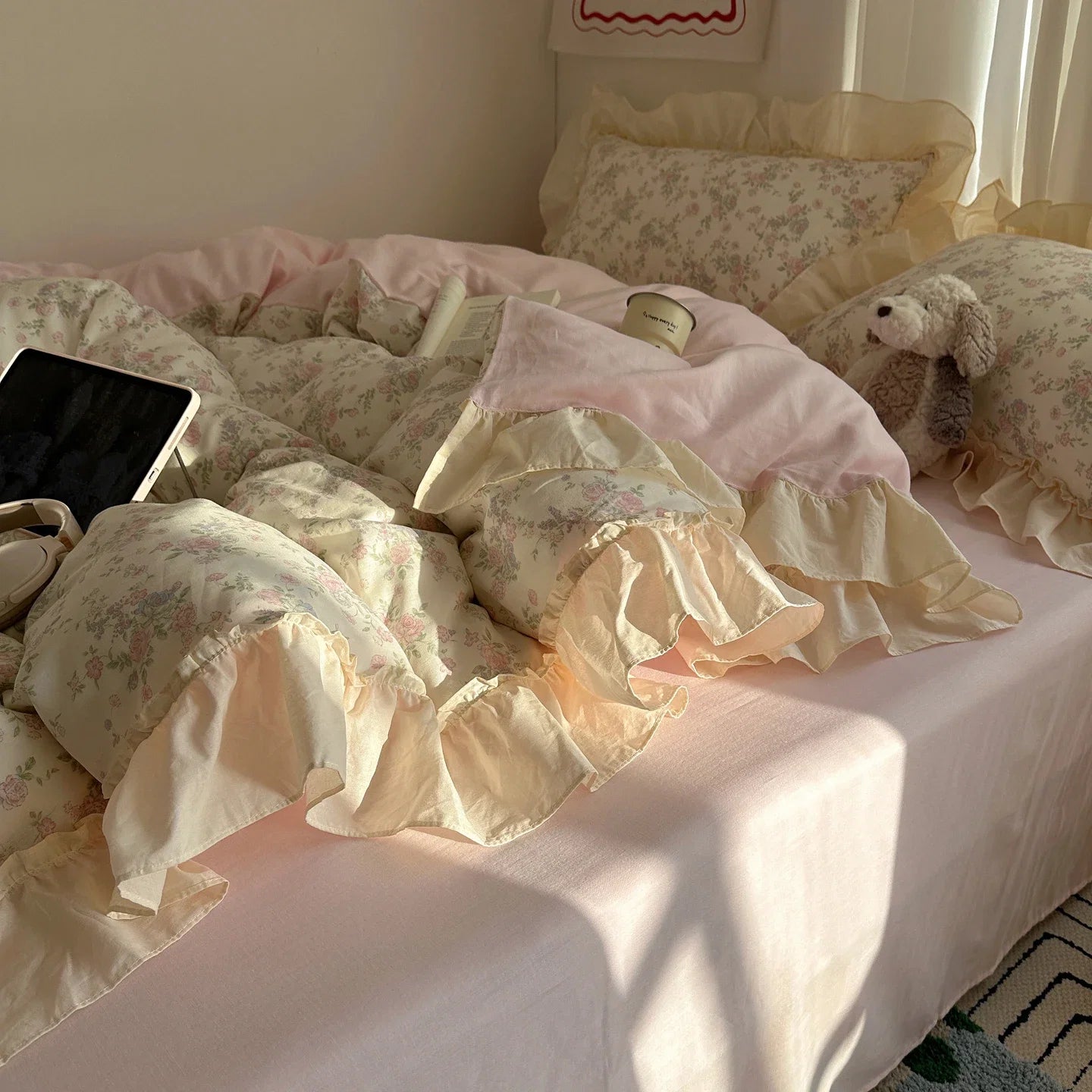 100% Cotton Korean Princess Style Floral Ruffles Bedding Set