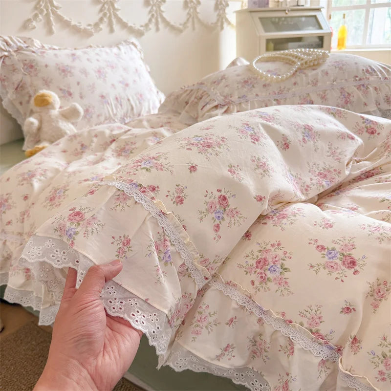 Kawaii Tiny Floral Lace Ruffle Princess Bedding Set