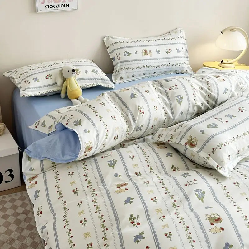 Cute Duvet Cover Set Flat Sheet Pillowcase No Filler Fashion Twin Double Queen Size Kids Adult 2024 Bedding Linens