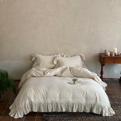 30% Linen And 70% Cotton Lace Ruffles Vintage French Bedding Set