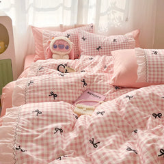 Korean Style Pink Bow Bedding Sets