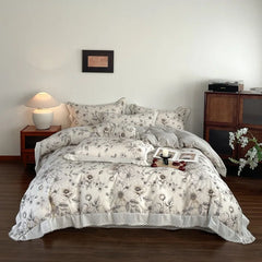 Vintage Floral Print Lace Luxury Bedding Set