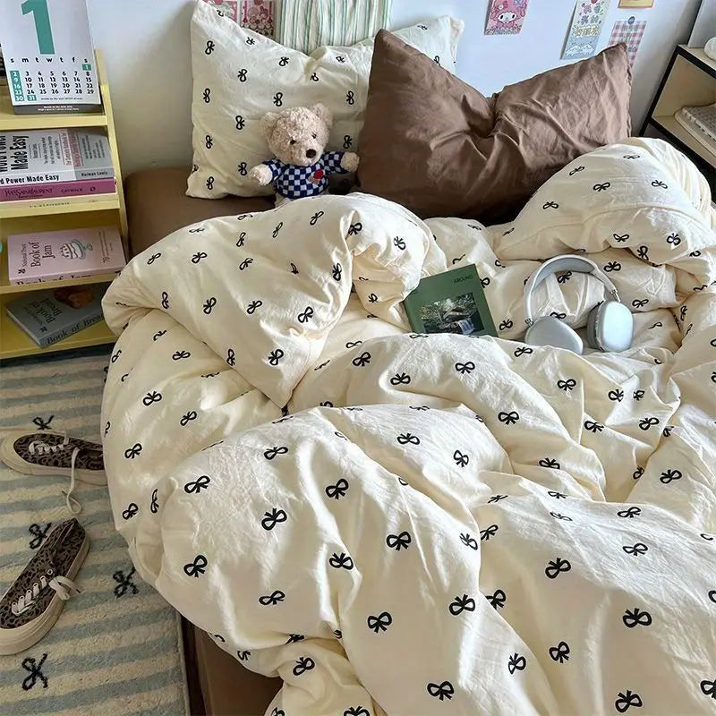 Kids Duvet Cover Set Cute Cartoon No Filler Single Queen Size Girls Boys Flat Sheet Pillowcase Spring Summer Soft Bed Linens