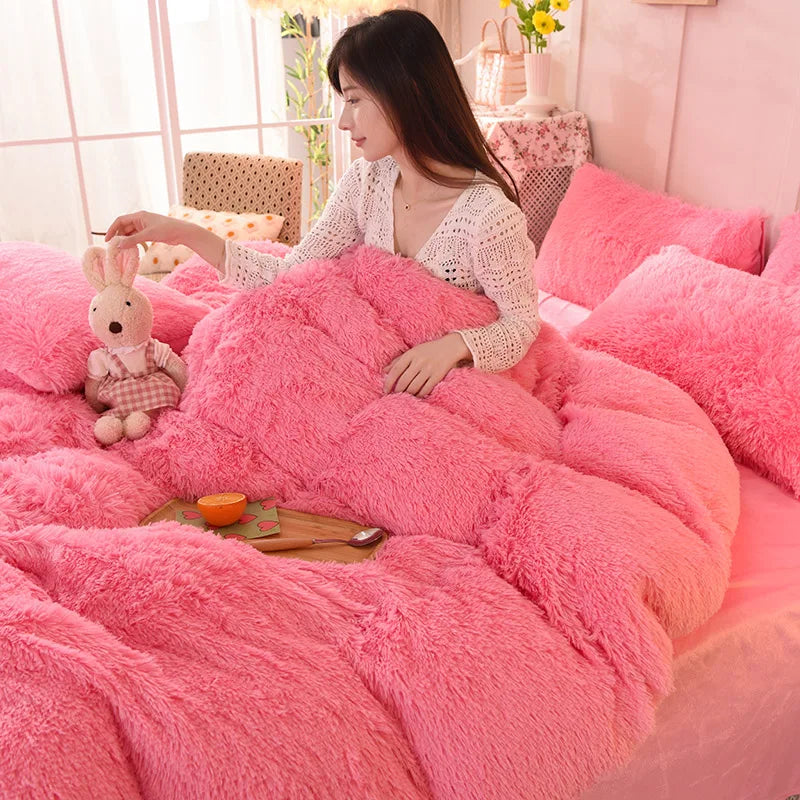 Thickened mink 4 pieces princess Bedding Set