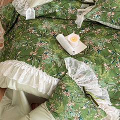 Vintage French-style Flowers Print Lace Bedding Set