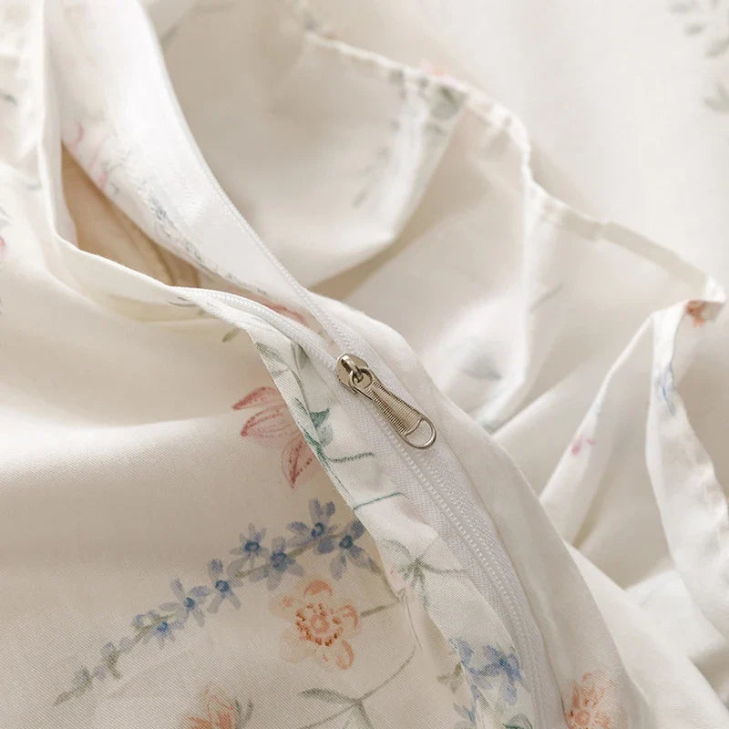 100% Cotton Korean Style Floral Lace Ruffles Princess Bedding Set