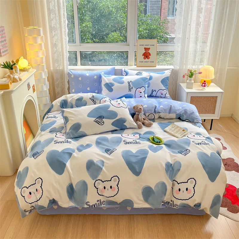 Spring 100% Cotton Duvet Cover Set Fashion Floral Printed Queen Bedding Set
