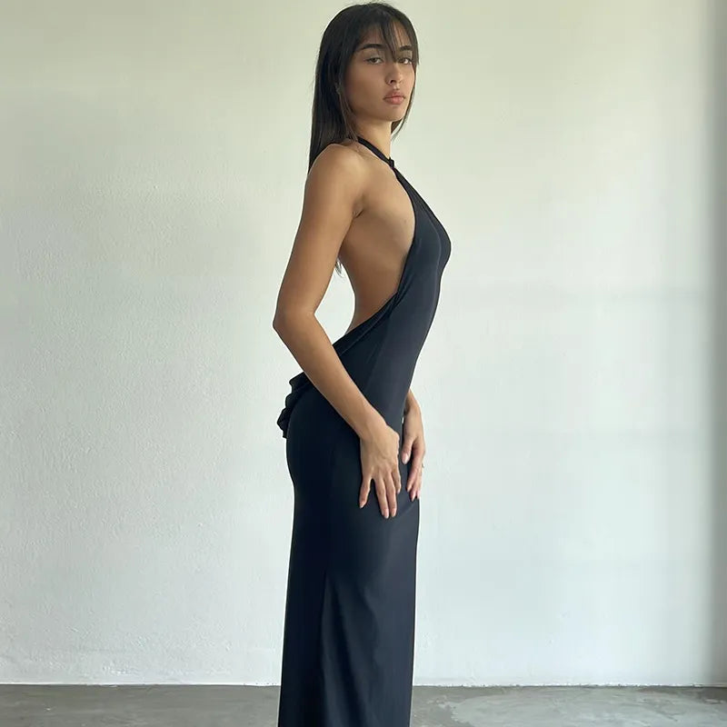 Dark Temptress Backless Maxi Dress