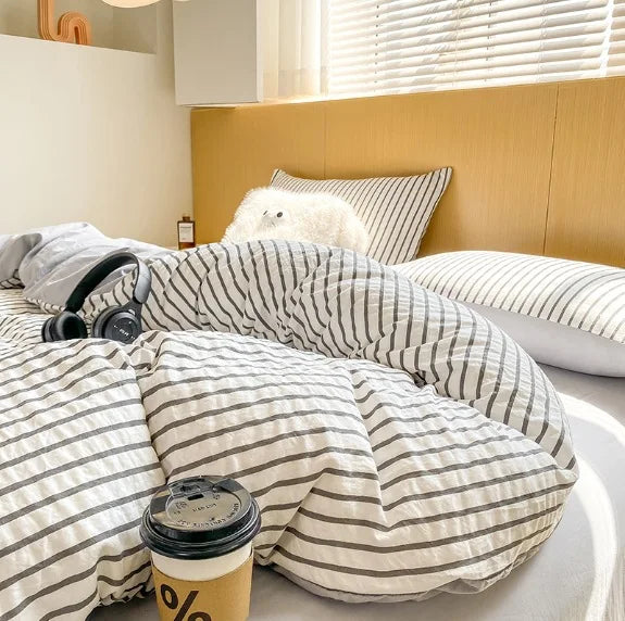 Striped Printed Microfiber Duvet Cover Set Breathable Lightweight Soft Bedding  Set with Bed Sheet Pillowcase Full Queen Size