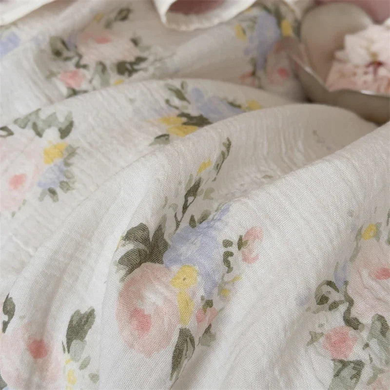 Floral Prints Double Layer Ruffles Bedding Set